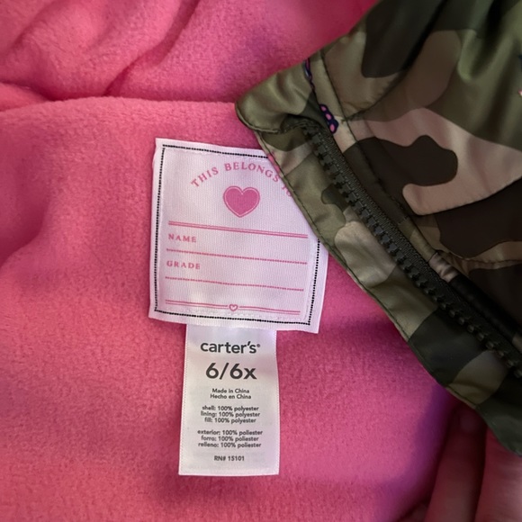 NWT Carters Camo/Pink/Flowers jacket 🥰♥️ - Picture 5 of 8